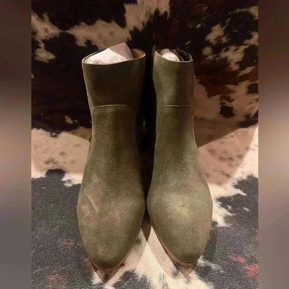 Violet & Red Cupid Ankle Boot Bootie Suede Leather Olive Size 7.5 - Picture 2 of 3